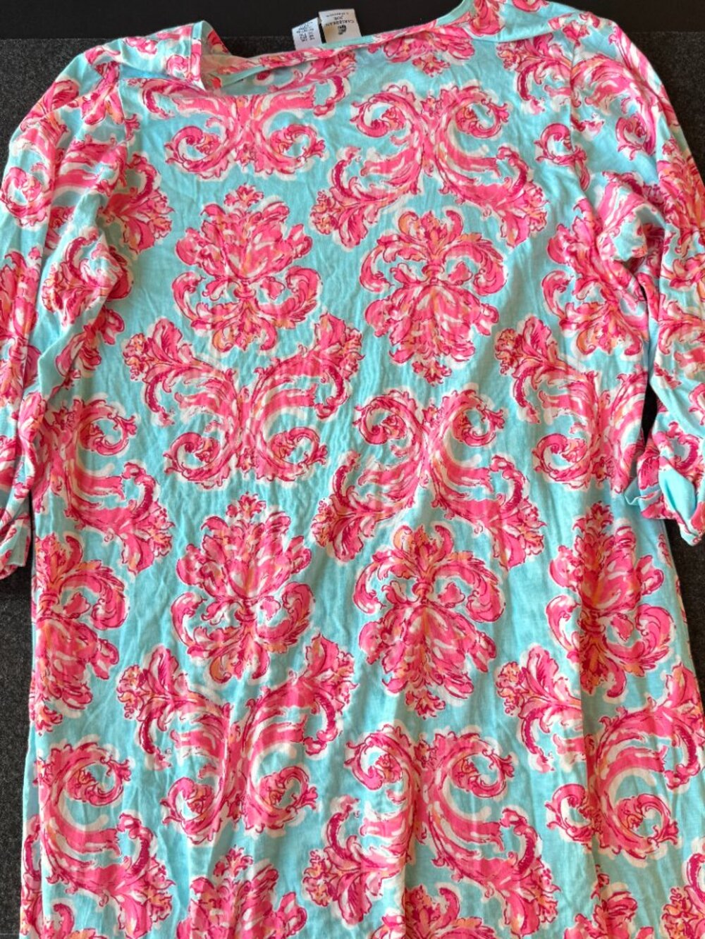 Caribbean Joe Swim Cover Up Dress XXL Tropical 3/4 Sleeve Pink Blue - Picture 6 of 6